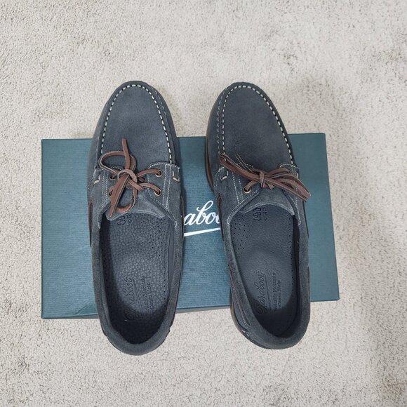 Paraboot-Style “Barth Marine” Dark Grey Suede Boat Shoes | Men’s Driving Loafers - Picture 7 of 12